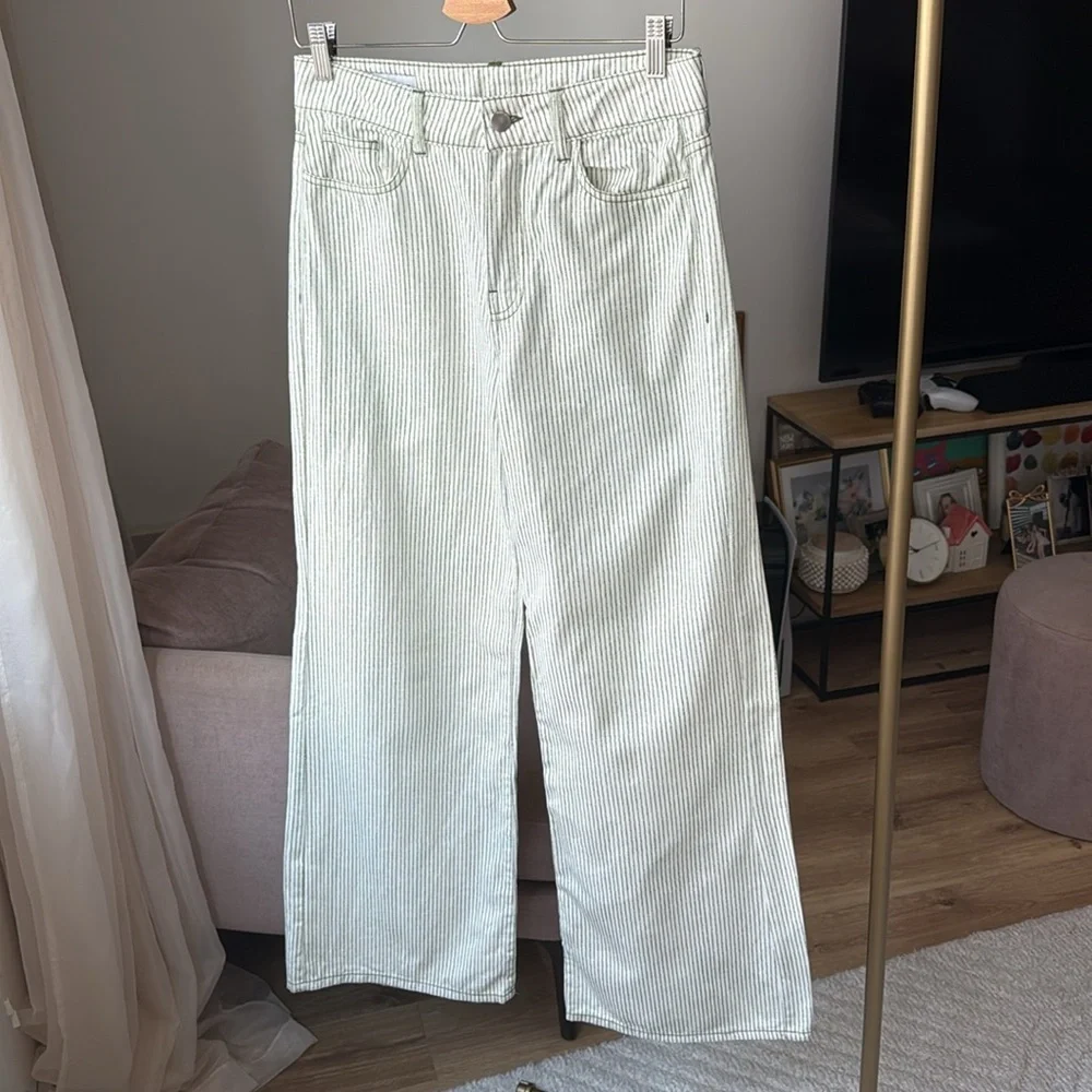 ZARA High-Rise White & Green Striped Pants, Size EUR 36 / US 4 - Picture 2 of 9